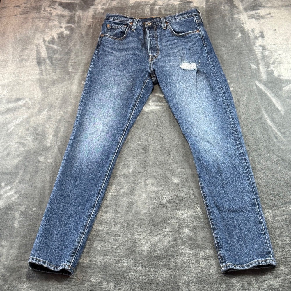 Levis 501 S Skinny Mens Blue Distressed Button Fly Jeans W29 L32 29502-0242